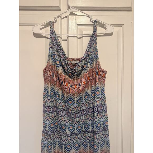CAbi Maxi Dress Size Large Cowl Neck Aztec Ikat Sundress Sleeveless Resort - Picture 2 of 12